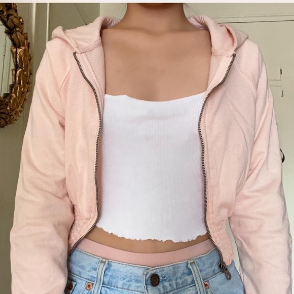 Light Pink Cropped Zip-Up Hoodie from Streetwear Society - Picture 1 of 3